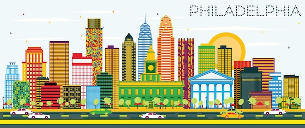 Philadelphia skyline met kleur gebouwen en blauwe lucht. vectorillustratie. zakelijke reizen en toerisme concept met philadelphia city. afbeelding voor presentatiebanner plakkaat en website.