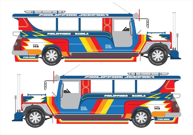 Vettore icone filippine di manila trasporto in jeepney