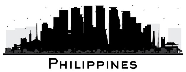 Filippine city skyline silhouette con edifici neri isolati su bianco