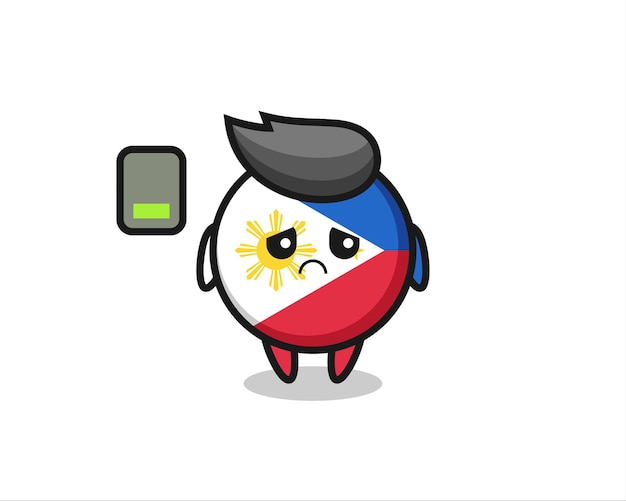 Philippines flag badge mascot character doing a tired gesture , cute style design for t shirt, sticker, logo element