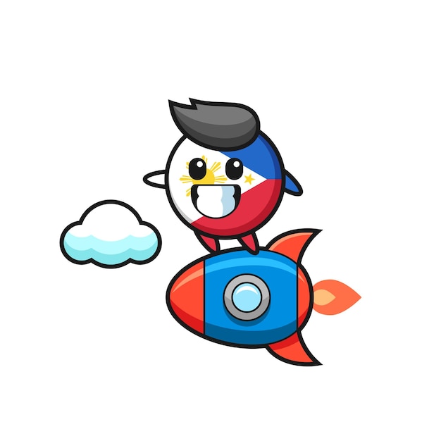 Philippines flag badge mascot character riding a rocket