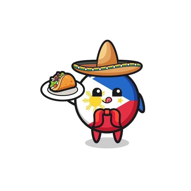 Philippines flag mexican chef mascot holding a taco