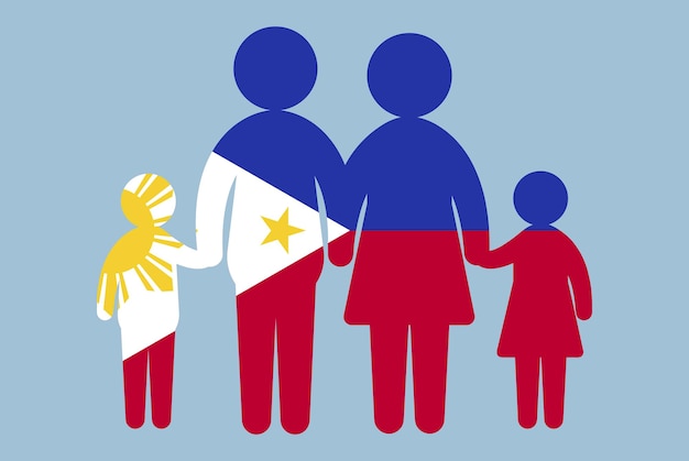 가족 개념 부모와 아이 손을 잡고 이민자 아이디어 평면 디자인 필리핀 국기