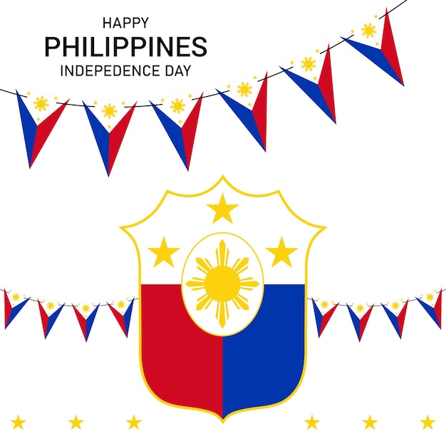 День независимости Филиппин 12 июня текст, вырезанный из красной и синей бумаги, и ремесленные персонажи на цветном фоне