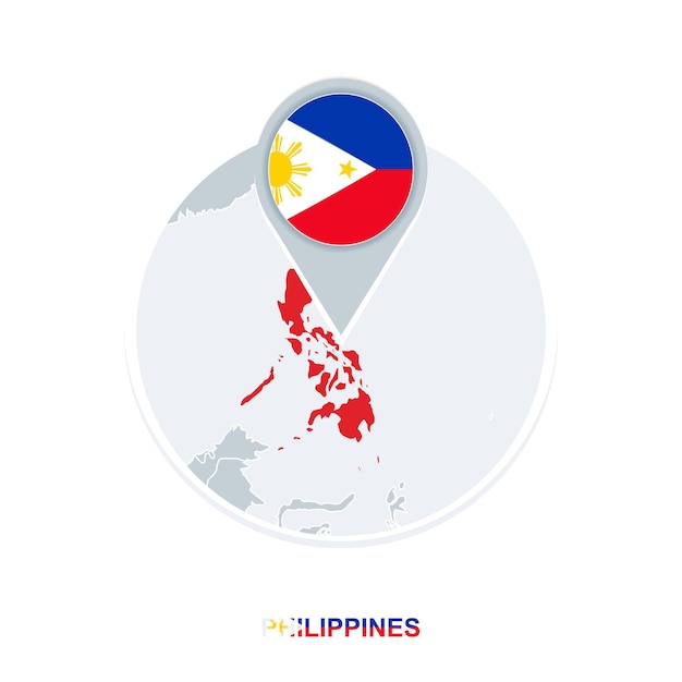 Philippines map and flag vector map icon with highlighted Philippines