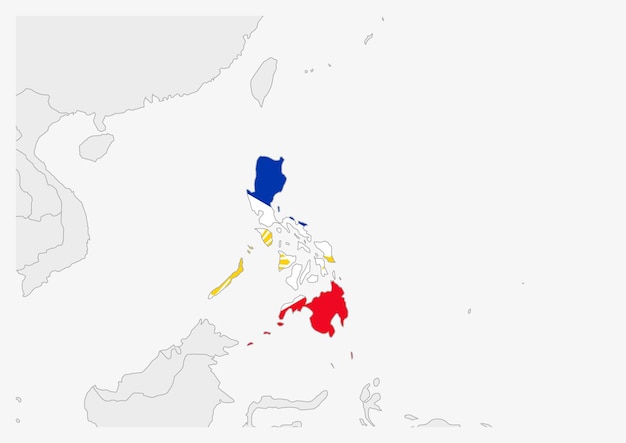 Philippines map highlighted in Philippines flag colors gray map with neighboring countries