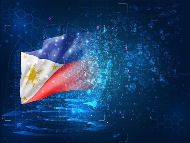 Vector philippines, vector 3d flag on blue background with hud interfaces