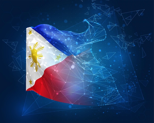 Philippines vector flag virtual abstract 3D object from triangular polygons on a blue background