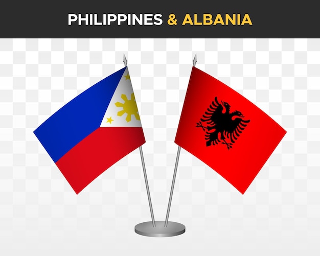 Philippines vs albania desk flags mockup isolated 3d vector illustration table flags