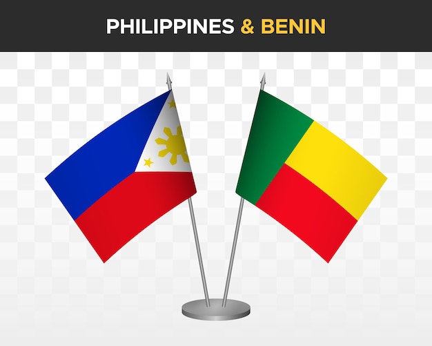 Philippines vs benin desk flags mockup isolated 3d vector illustration table flags