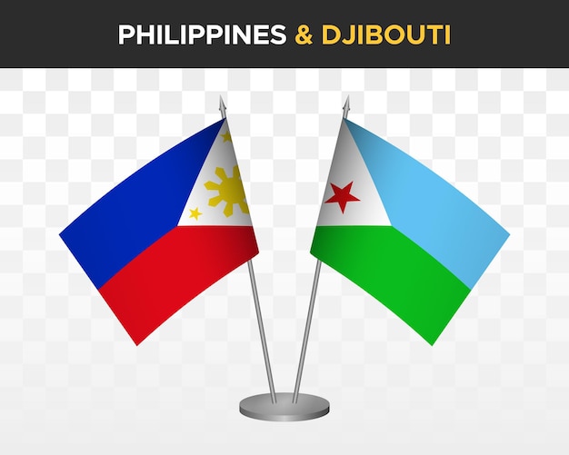 Philippines vs djibouti desk flags mockup isolated 3d vector illustration table flags