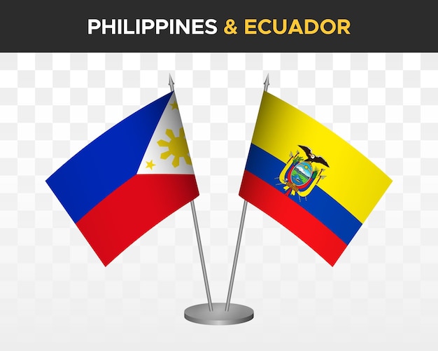 Filippine vs ecuador desk flag mockup isolato 3d illustrazione vettoriale bandiere da tavolo