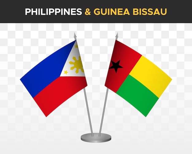 フィリピン対ギニアビサウ デスク フラグ モックアップ分離 3 d ベクトル イラスト テーブル フラグ