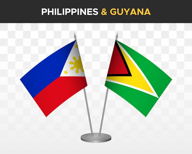 Philippines vs guyana desk flags mockup isolated 3d vector illustration table flags