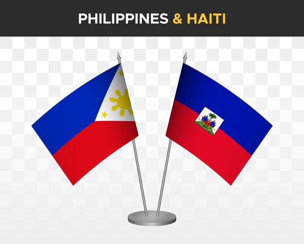 Philippines vs haiti desk flags mockup isolated 3d vector illustration table flags