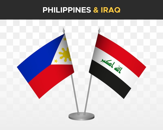 フィリピン対イラク デスク フラグ モックアップ分離 3 d ベクトル イラスト テーブル フラグ