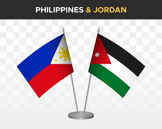 Philippines vs jordan desk flags mockup isolated 3d vector illustration table flags