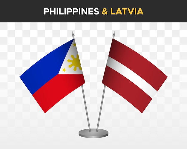 Philippines vs latvia desk flags mockup isolated 3d vector illustration table flags