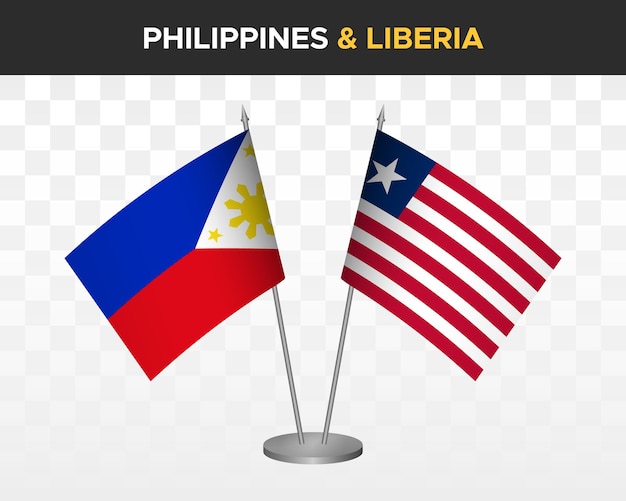 Philippines vs liberia desk flags mockup isolated 3d vector illustration table flags