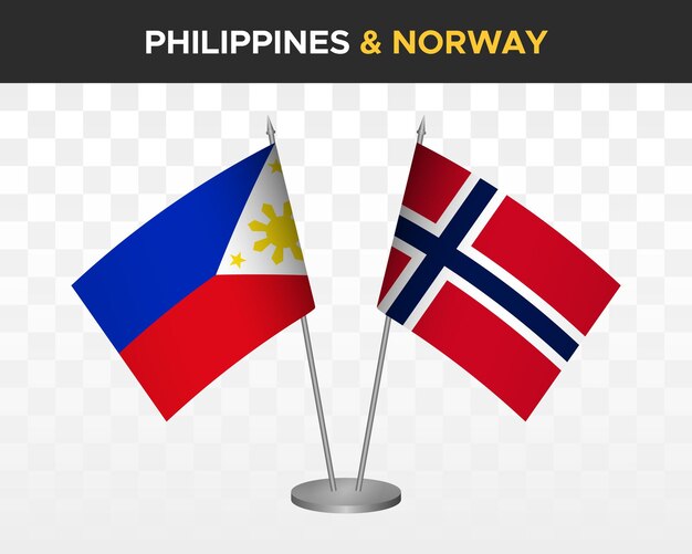 Philippines vs norway desk flags mockup isolated 3d vector illustration table flags