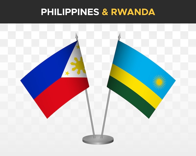 Philippines vs rwanda desk flags mockup isolated 3d vector illustration table flags