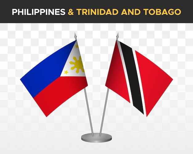 Philippines vs trinidad tobago desk flags mockup isolated 3d vector illustration table flags