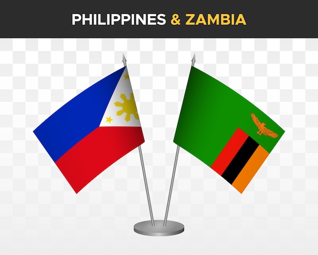 Philippines vs zambia desk flags mockup isolated 3d vector illustration table flags