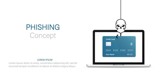 Phishing concept illustratie. phishing creditcardgegevens. creditcard op haak. hack, fraude, cybercriminaliteit concept illustratie. hacker aanval. persoonlijke gegevens phishing. hacken-concept. eps 10