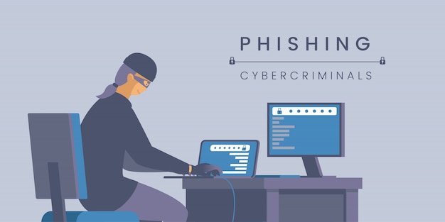 Modello di banner piatto di phishing cybercriminals.