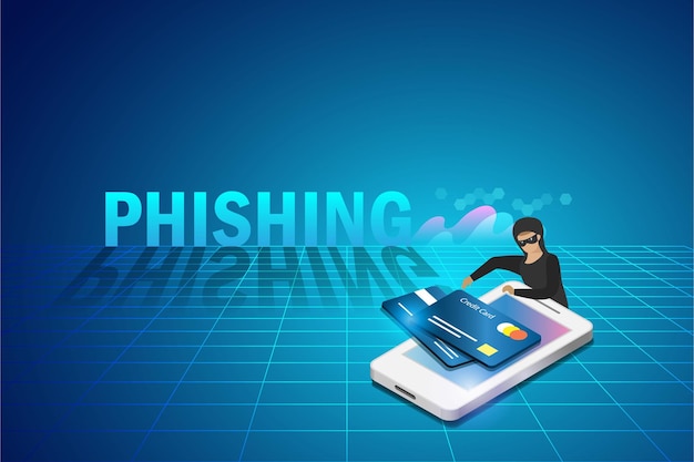 Truffa di phishing attacco hacker hacker phishing online dati della carta di credito dall'account utente su dispositivo digitale e smartphonex9concetto di consapevolezza della sicurezza informatica