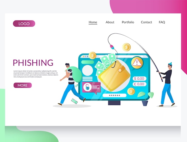 Vector phishing vector website landing page design template