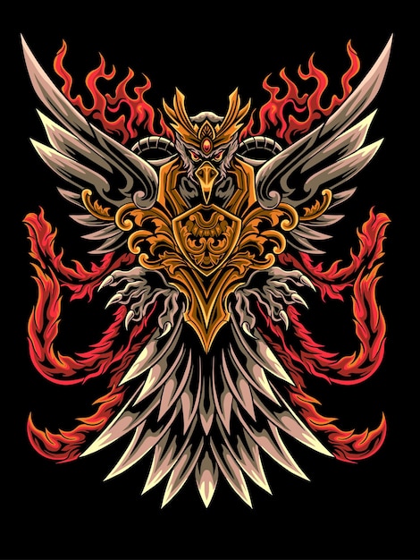 Phoenix bird design with burning fire vector