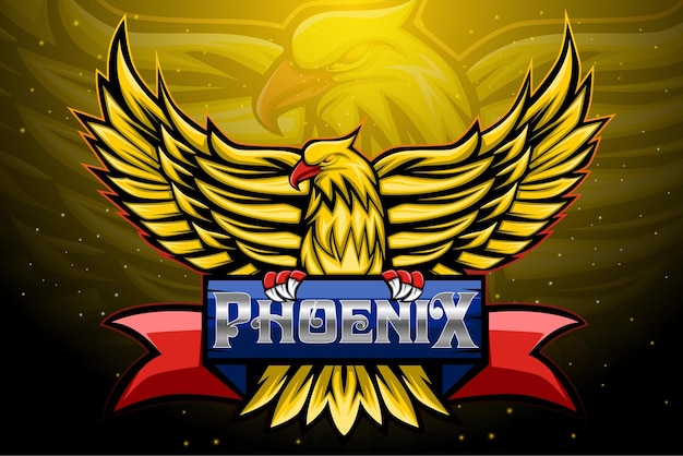 Вектор Логотип игрового талисмана phoenix bird esport