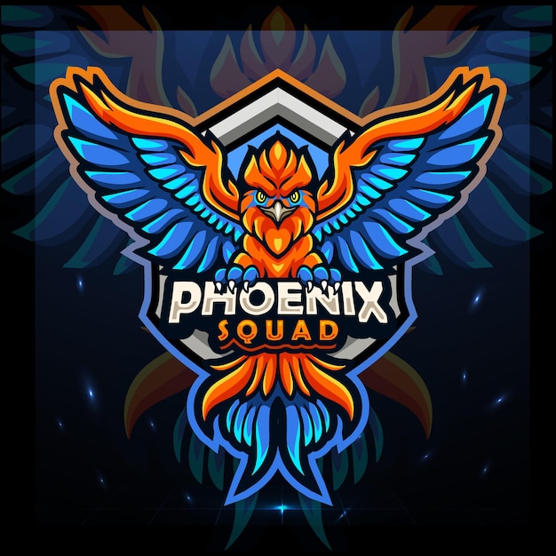 Vector phoenix bird mascot esport logo design