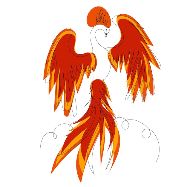 Phoenix bird one line drawing outline isolated vector