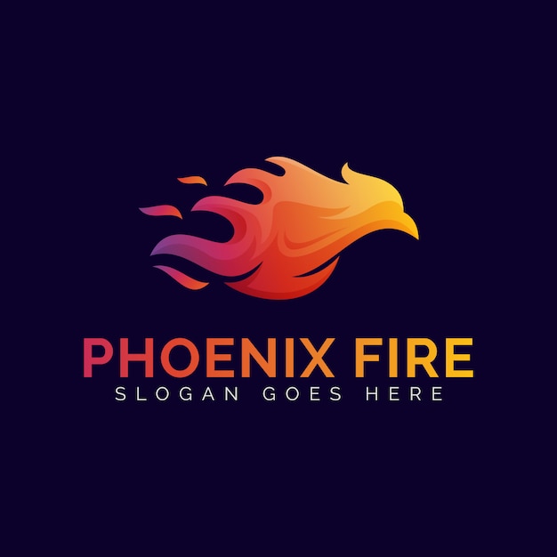 Phoenix flame or eagle fire gradient logo design template