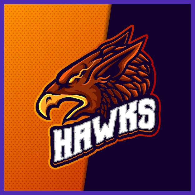 Phoenix hawk eagle mascot esport logo design illustrations template, falcon cartoon style