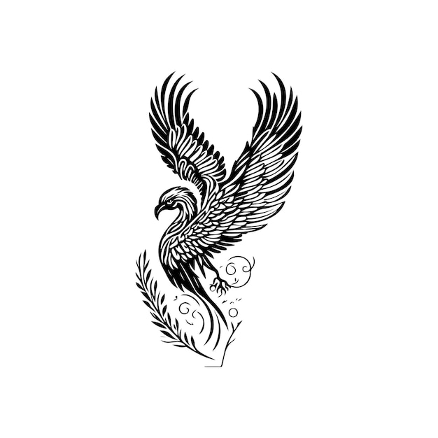 Phoenix Icon hand draw black colour mythical logo vector element and symbol