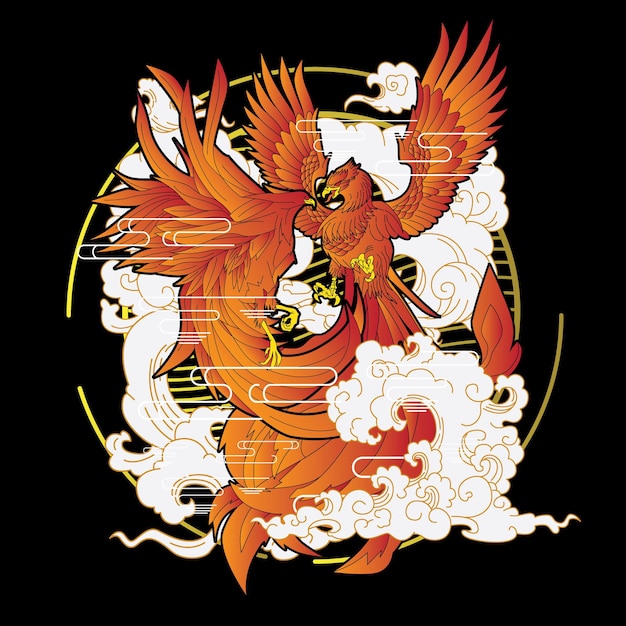 phoenix illustratie met japanse stijl achtergrond