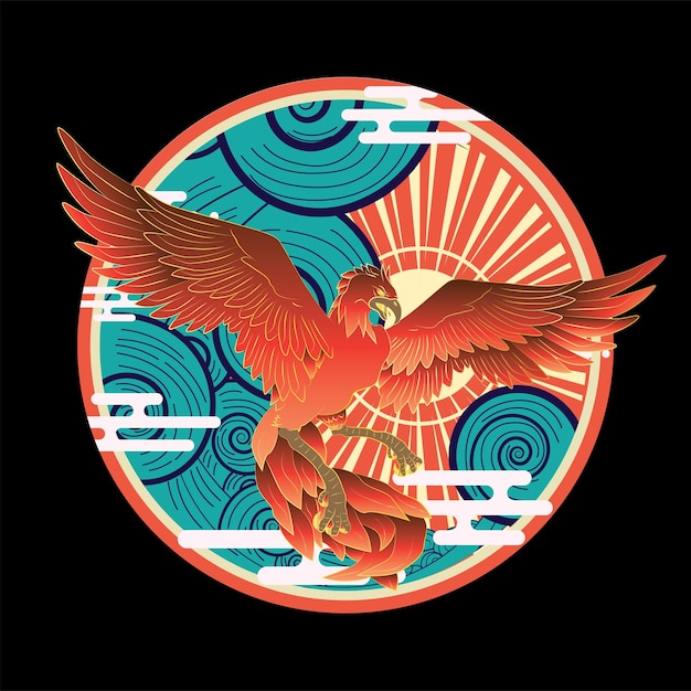 phoenix illustration with japanese style background