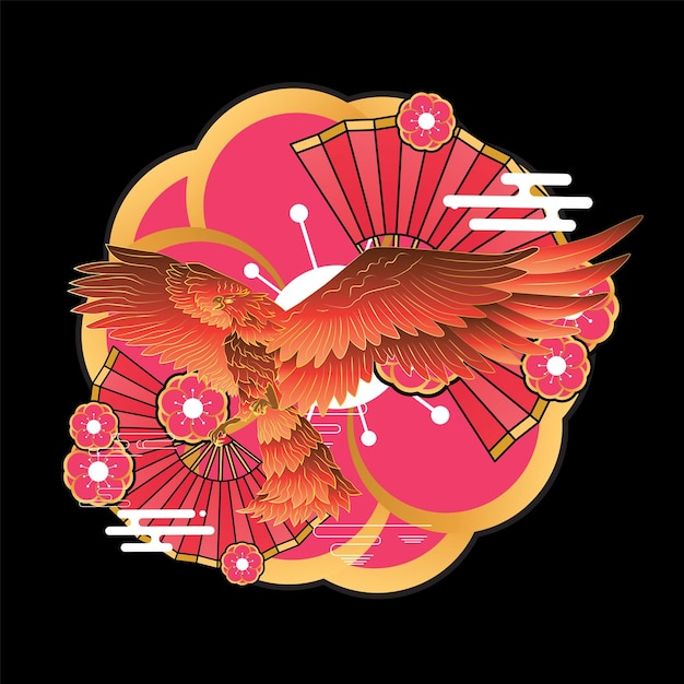 phoenix illustration with japanese style background