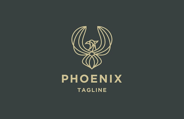 Phoenix line logo design template flat vector