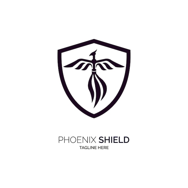 Phoenix shield logo design modello silhouette per marchio o azienda e altro