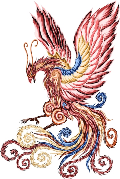 Phoenix vogel illustratie vector kleur kunst, tattoo phoenix illustratie, Phoenix spanwijdte