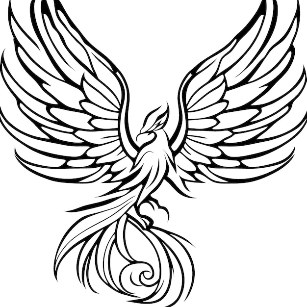 Phoenix vogel vector illustratie lijntekeningen