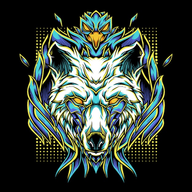 Phoenix wolf mascotte logo illustrazione