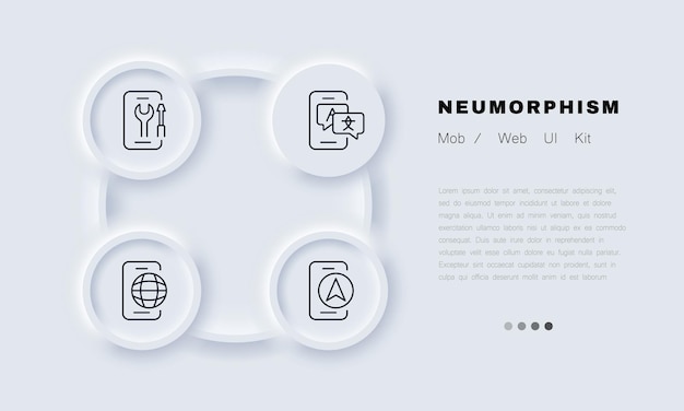 전화 앱 설정 아이콘 설정 스크루 드라이버 및 렌치 번역기 행성 인터넷 온라인 worlswide 다른 언어 네비게이터 Technolgy 개념 비즈니스를 위한 Neomorphism 벡터 라인 아이콘