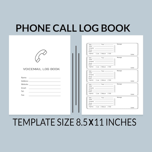 Modello di diario del taccuino del pianificatore di libri a basso contenuto stampabile del registro delle chiamate telefoniche