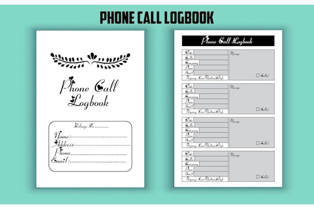 Vector phone call logbook. low content kdp interior design template