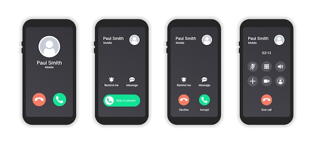 Vector phone call screen interface collection. mobile phone display. vector illustration.